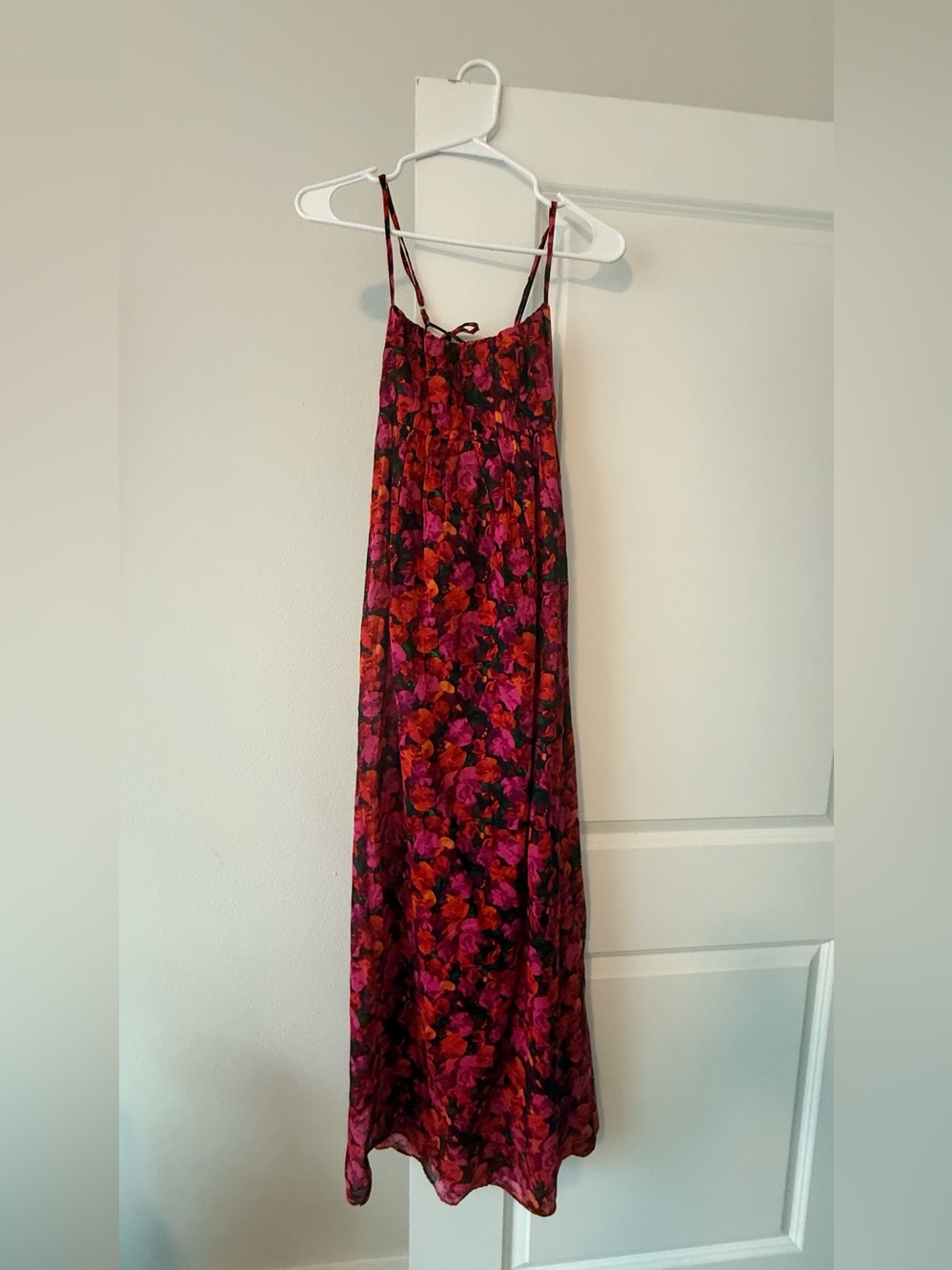 J.Crew Red Pink Floral Silk Chiffon Cami Maxi Dress Tie Back NWT❤️ - Picture 3 of 12